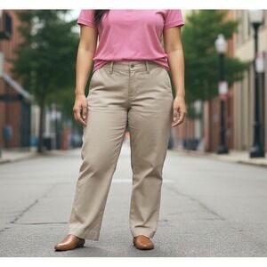 Lee Platinum Label Pants Womens 16 Petite Parchment Midrise Trouser Stretch NWT